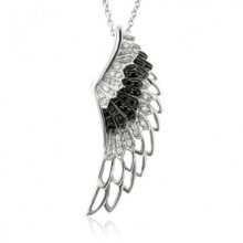 Black White Diamond 925 Silver Angel Wing Pingentes Colar Jóias